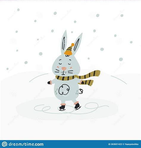 Winter Rabbit Skates On The Ice Stock Vector Illustration Of Merry