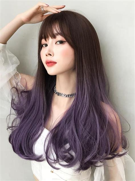 Buy Long Gradient Purple Air Bangs Curly Wig Wm1098 At A Cheaper Price