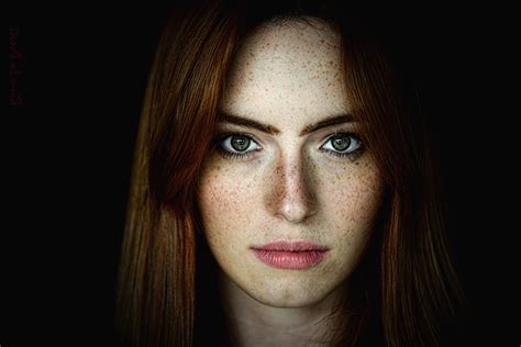 Women Redhead Freckles Face Looking At Viewer Closeup