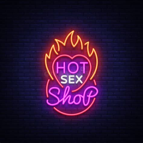 Sex Shop Logo In Neon Style Design Pattern Hot Sex Shop Neon Sign Light Banner On The Theme