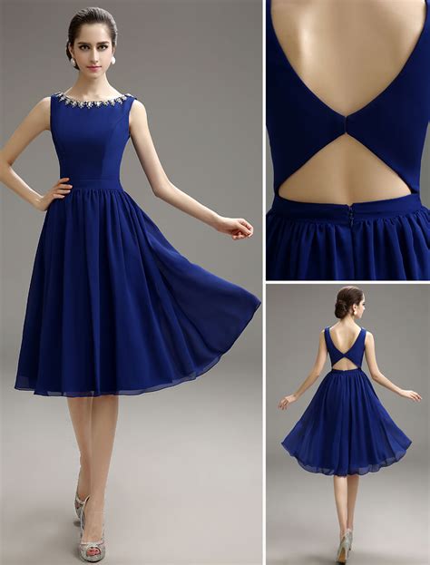blue prom dress 2021 short chiffon beaded cocktail dress royal blue knee length party dress