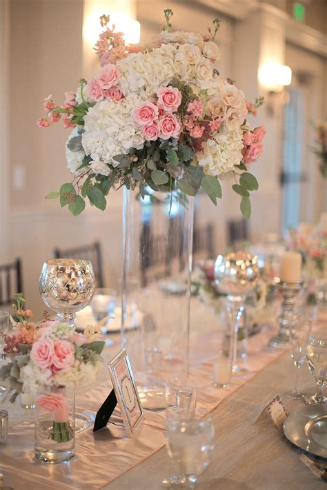 Tall White Hydrangea And Pink Rose Centerpiece