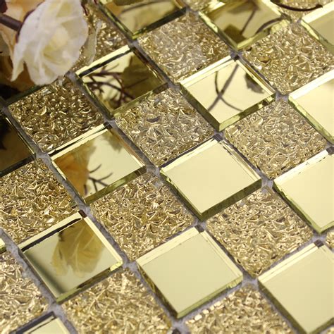 mirror tile backsplash gold crystal glass mosaic wall tiles shower