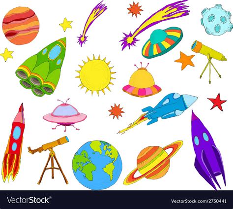 Space Objects Sketch Set Colored Royalty Free Vector Image