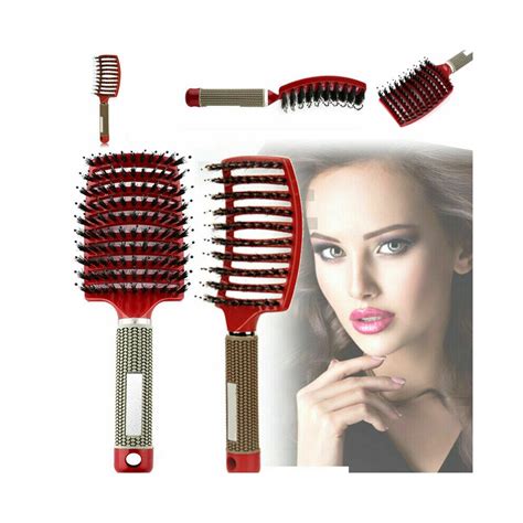 Red Soft Bristle Nylon Hair Brush Boar Bristle Hairbrush On Onbuy