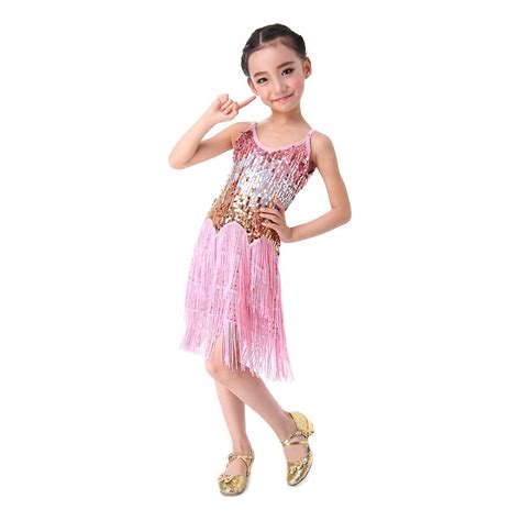 Latin Ballroom Dance Tango Sequin Fringe Girls Tassels Tiered Shiny Latin Dress Ebay