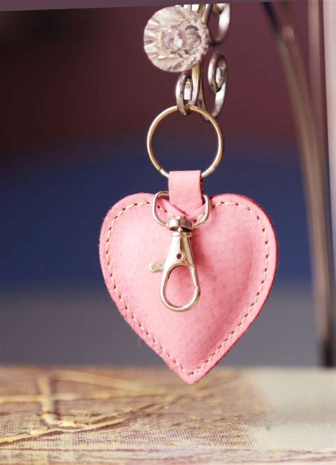 Pink Heart Keychain Cute Keyfob Womens Keychain Girls Etsy