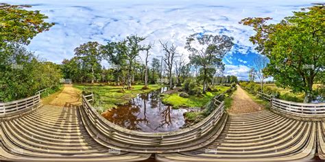 360° View Of Bridge Over Highland Water Stream Flowing Through A Dead