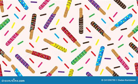 Colorful Stick Chocolate Seamless Pattern Vector Illustration Of