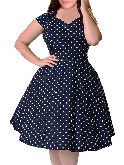 Nemidor Womens 1950s Style Cap Sleeve Polka Dot Summer Vintage Plus