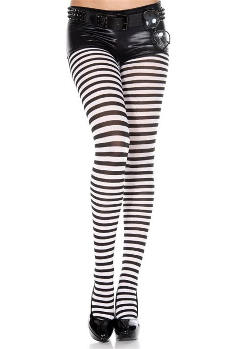 Music Legs Striped Pantyhose Black White
