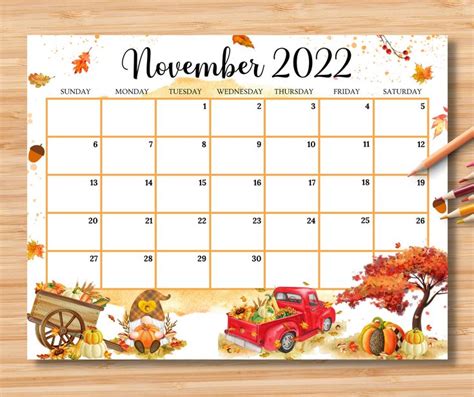 Editable November 2023 Calendar Beautiful Fall Autumn W Etsy