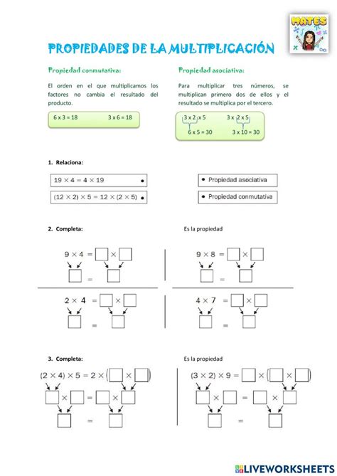 Pdf online exercise Propiedades de la multiplicación Math Online