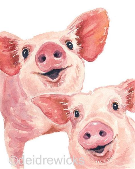 Pig Watercolor 8x10 Print Pig Illustration Nursery Art Happy Pigs