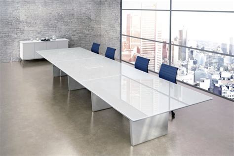 Large Glass Steel Conference Table Ambience Doré