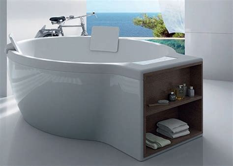 Freestanding acrylic bathtub | modern stand alone soaking tub Beautiful Bathtubs with Built-in Storage for Minimalists