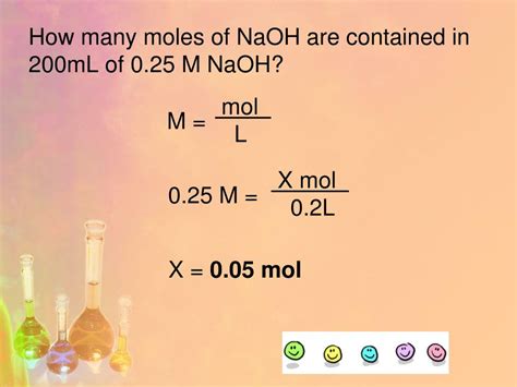 Well, if you get 0.500 moles for very liter of solution, and your solution has a total volume of 2.0 l, it follows that it must contain 2 xx 0.500 moles = 1. PPT - Molarity PowerPoint Presentation, free download - ID:2674241