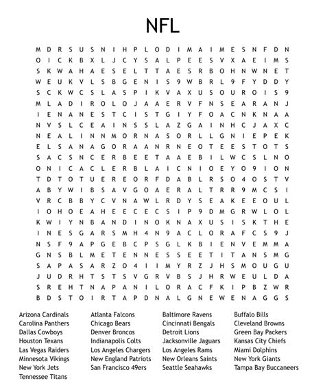 Nfl Word Search Printable