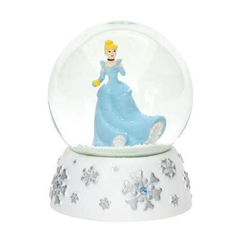 Disney Princess Cinderella Water Snow Globe Silver Metallic Gem Base