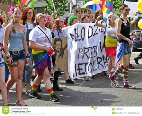 lgbt gay love parade warsaw poland june 2018 editorial photography image of community flag