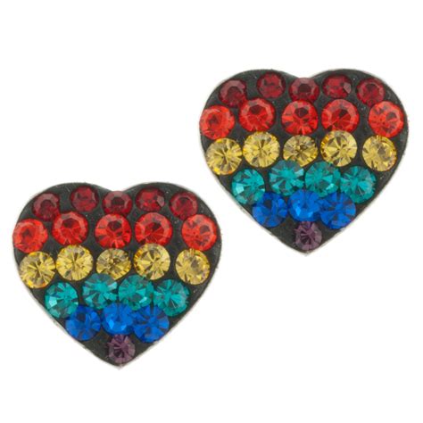Marisol And Poppy Fine Sterling Silver Pave Crystal Rainbow Heart Stud