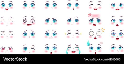 anime expressions kawaii cute faces with eyes vector image
