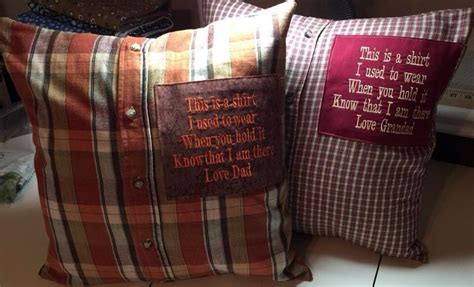 Pin this tutorial for how to turn a t shirt into a pillow with this link or collage image: Dads shirts made into pillows. http://www.ducklingsinarow.com/2012/03/diy-pillows-made-from ...