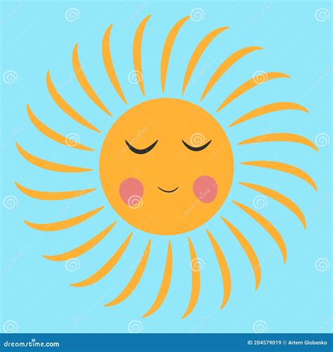 Vector Cartoon Sun With Closed Eyes Stock Vector Illustration Of