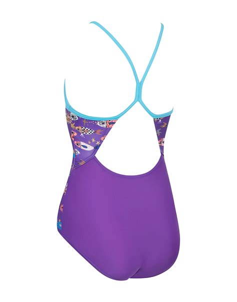 Zoggs Girls Fishes Sprintback Swimsuit Purple Blue EBay