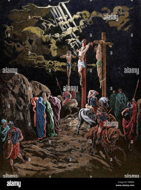 New Testament Calvary Jesus Dies On The Cross Drawing By Gustave Dore Engraving By H Pisan