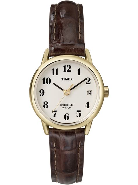 timex timex women s easy reader date 25mm brown gold white leather strap watch