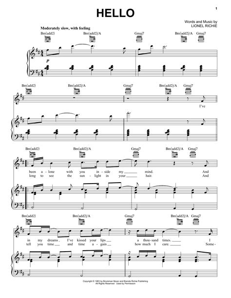 Hello Sheet Music By Lionel Richie Piano Vocal And Guitar Right Hand