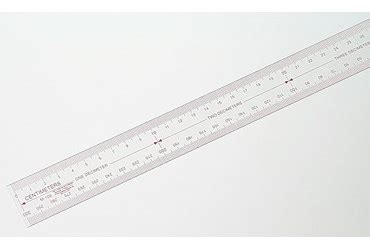 This ruler measure in two different units of length, inches on one side (english ruler) and centimeters on the other side (metric ruler). Ruler, Metric, Clear, 30 cm