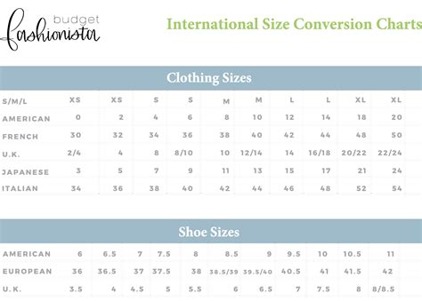 International Size Conversion Chart Clothes And Shoes • Budget Fashionista