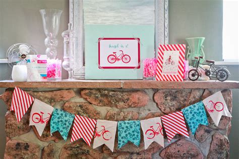 Bicycle Birthday Party In Aqua Red And Pink