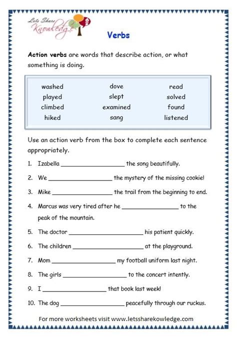 Home > other printables worksheets > english work sheet for class iii. Image result for worksheets on verbs for grade 3 | Grammar ...