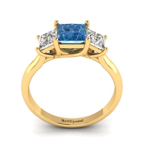 Yellow Gold Blue Sapphire Capri Princess Cut Ring