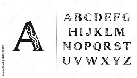 Elegant Gothic Font Set Capital Letters With Tattoo Element Vintage
