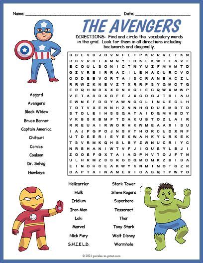 Free Printable Avengers Crossword Activity Word Puzzl