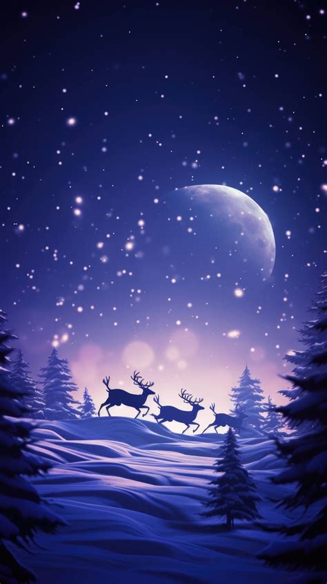 The Shadows Of Reindeer Flying Across The Full Moon On Christmas Eve As