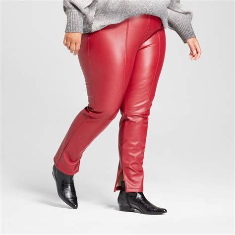 Womens Plus Size Faux Leather Skinny Pants Who What Wear Red 4x