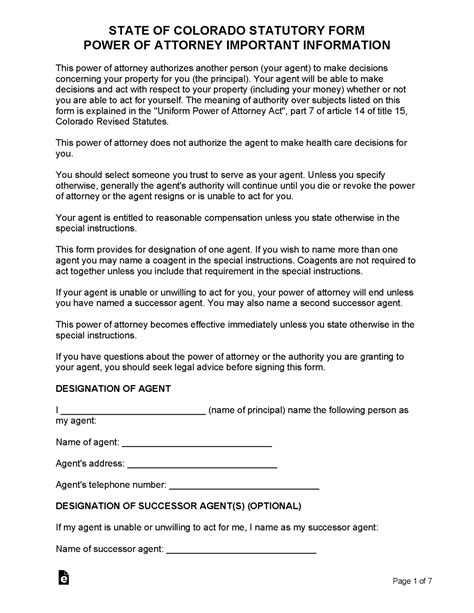 Free Colorado Power Of Attorney Forms 10 Types Pdf Word Eforms