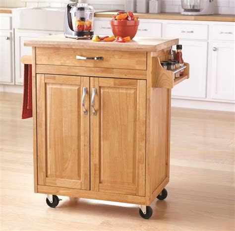 Mainstays Kitchen Island Cart With Drawer And Storage Shelves Natural