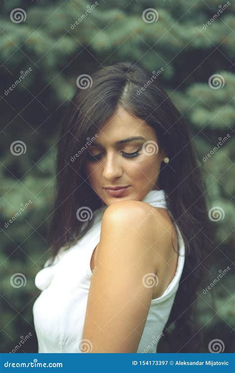 Portrait Of Beautiful Young Woman In Nature Stock Image Image Of Look