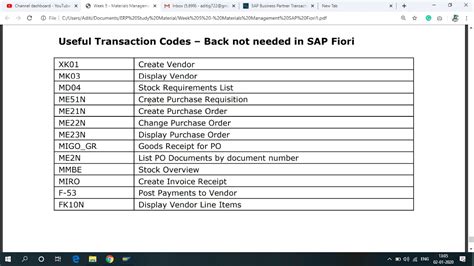 List Of TCodes Used In Material Management In S 4HANA Useful