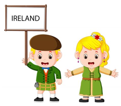 Premium Vector Cartoon Ireland Couple Wearing Traditional Costumes