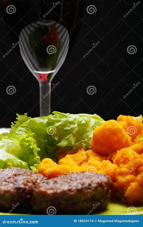 Meal With Glass Of Wine Closeup Stock Photo Image Of Beef Fried