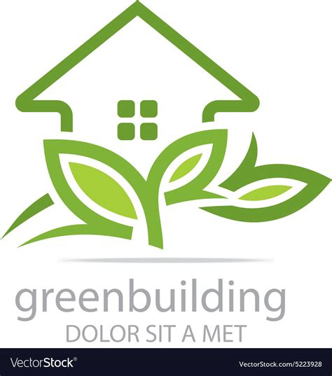 Green Building Leaves House Symbol Royalty Free Vector Image