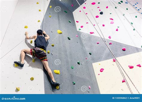 Man Climbing Wall Stock Photo Image Of Muscle Hold 133596862