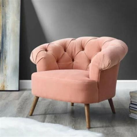 Crafted from plush velvet, this accent chair is the comfortable and stylish place to lounge after long days. CLS Velvet Blush Pink Accent Armchair | Pink velvet ...